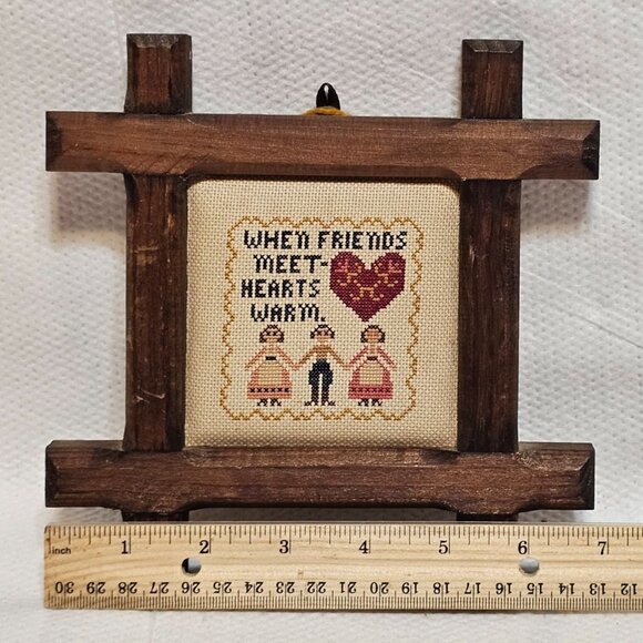 Vintage Handmade Framed Completed Counted Cross Stitch "Friendship" - Picture 4 of 5